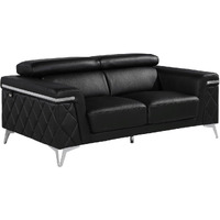 42"" Black And Silver Metallic Leather Love Seat