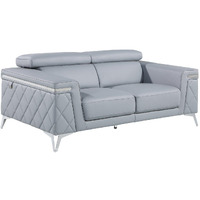 42"" Light Blue And Silver Metallic Leather Love Seat