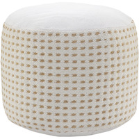 18"" White Jute Round Geometric Pouf Ottoman