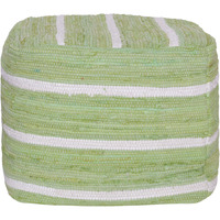 18"" Green Cotton Cube Striped Pouf Ottoman