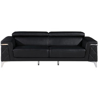 89"" Black And Silver Top Grain Leather Sofa