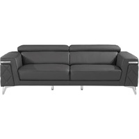 89"" Gray And Silver Top Grain Leather Sofa