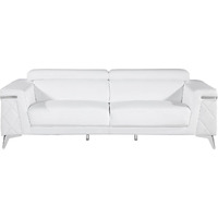 89"" White And Silver Top Grain Leather Sofa