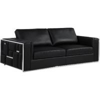 89"" Black Top Grain Leather And Silver Sofa