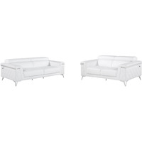 Two Piece Indoor White Italian Leather Five Person Seating Set