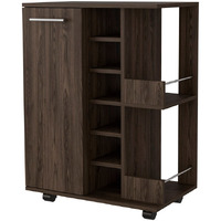 Brown Rolling Bar Cart With Wine Storage