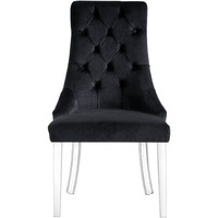 Set Of Two Tufted Black And Clear Upholstered Velvet Dining Side Chairs