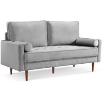 69"" Gray Velvet And Dark Brown Sofa And Toss Pillows