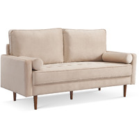 69"" Beige Velvet And Dark Brown Sofa And Toss Pillows