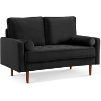 57"" Black And Dark Brown Velvet Love Seat And Toss Pillows