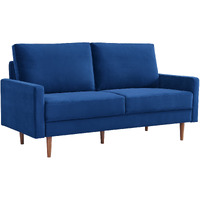 69"" Blue Velvet And Dark Brown Sofa