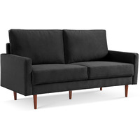 69"" Black Velvet And Dark Brown Sofa