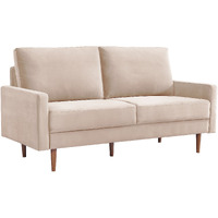 69"" Beige Velvet And Dark Brown Sofa