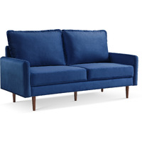69"" Blue Velvet And Dark Brown Sofa