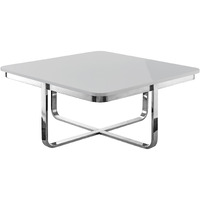 35"" Light Gray And Silver Metallic Stainless Steel Square Coffee Table