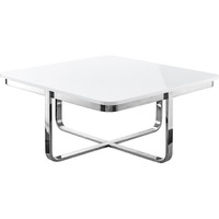 35"" White And Silver Metallic Stainless Steel Square Coffee Table