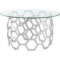 32"" Clear And Silver Glass And Iron Round Coffee Table
