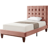 Blush Solid Wood Twin Tufted Upholstered Velvet Bed