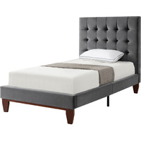 Gray Solid Wood Twin Tufted Upholstered Velvet Bed