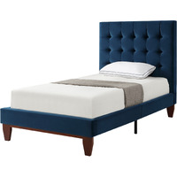 Navy Blue Solid Wood Twin Tufted Upholstered Velvet Bed