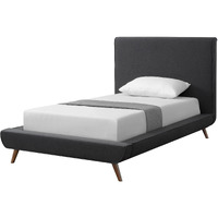 Charcoal Solid Wood Twin Upholstered Linen Bed