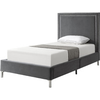 Gray Solid Wood Full Upholstered Velvet Bed With Nailhead Trim