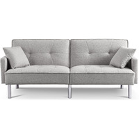 85"" Light Gray Polyester Blend And Silver Convertible Futon Sleeper Sofa And Toss Pillows