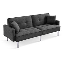 85"" Dark Gray Polyester Blend And Silver Convertible Futon Sleeper Sofa And Toss Pillows