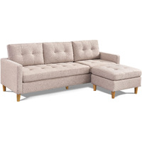 87"" Beige Polyester Blend And Natural Sofa With Ottoman