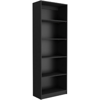 71"" Black Five Tier Bookcase With Two Doors