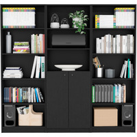 71"" Black Five Tier Bookcase With Two Doors
