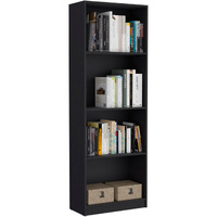71"" Black Five Tier Bookcase With Four Doors