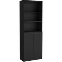 71"" Black Five Tier Bookcase With Two Doors