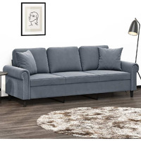 Vidaxl 3-Seater Sofa With Throw Pillows Dark Gray 70.9"" Velvet