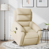 Vidaxl Stand Up Massage Recliner Chair Cream Fabric