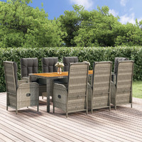 Vidaxl 9 Piece Patio Dining Set With Cushions Gray Poly Rattan