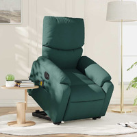 Vidaxl Electric Stand Up Massage Recliner Chair Dark Green Fabric