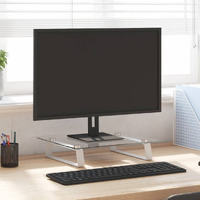 Vidaxl Monitor Stand White 15.7""X13.8""X3.1"" Tempered Glass And Metal