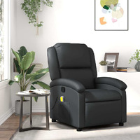Vidaxl Massage Recliner Chair Black Real Leather