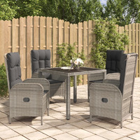 Vidaxl 5 Piece Patio Dining Set With Cushions Gray Poly Rattan