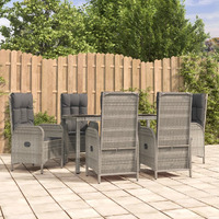 Vidaxl 7 Piece Patio Dining Set With Cushions Gray Poly Rattan