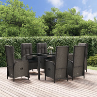 Vidaxl 7 Piece Patio Dining Set With Cushions Black Poly Rattan