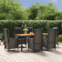 Vidaxl 7 Piece Patio Dining Set With Cushions Black Poly Rattan