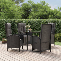 Vidaxl 5 Piece Patio Dining Set With Cushions Black Poly Rattan