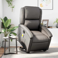 Vidaxl Electric Stand Up Massage Recliner Chair Gray Real Leather