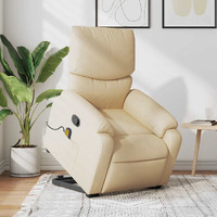 Vidaxl Stand Up Massage Recliner Chair Cream Fabric