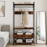 Vidaxl Wardrobe With Drawers Smoked Oak 35""X15.4""X72.6"" Engineered Wood