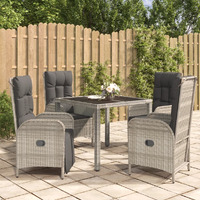 Vidaxl 5 Piece Patio Dining Set With Cushions Gray Poly Rattan