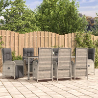 Vidaxl 9 Piece Patio Dining Set With Cushions Gray Poly Rattan