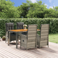 Vidaxl 5 Piece Patio Dining Set With Cushions Gray Poly Rattan